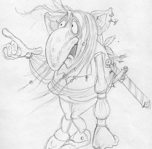 Sketch of pirate Goblin, fiction older children, goblins creepy things